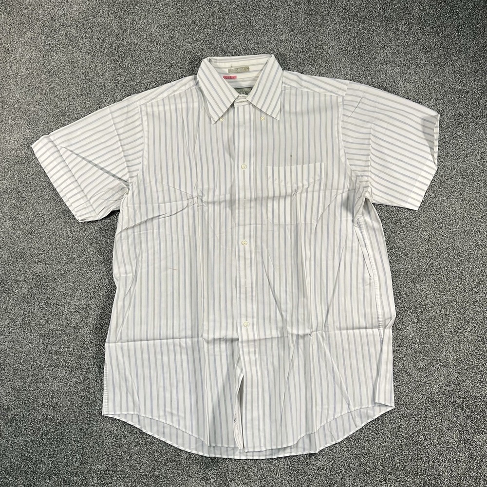 Christopher Hayes Men’s 16.5 White Blue Stripe Short Sleeve Dress Shirt